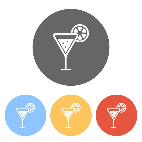 Cocktail Med Citron Skiva Ikon Uppsättning Vita Ikoner Färgade Cirklar — Stock vektor
