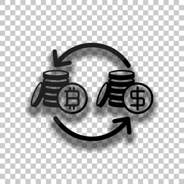 Bitcoin Symbol Ändern Schwarzes Glassymbol Mit Weichem Schatten Auf Transparentem — Stockvektor