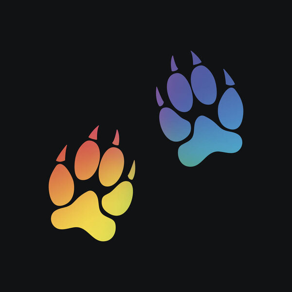 animal tracks icon. Rainbow color and dark background