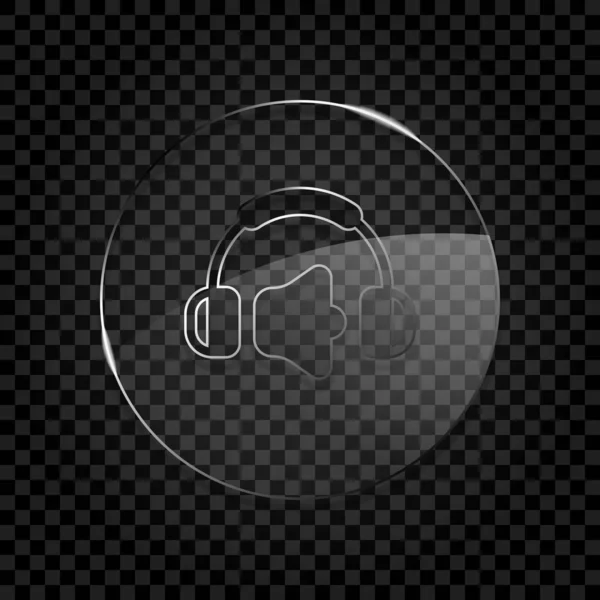 耳机和音量级别 最大音量级别 简单图标 在黑暗透明网格上的圆形玻璃气泡图标 玻璃风格 — 图库矢量图片