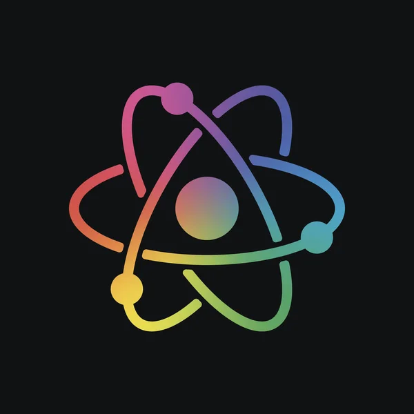 Symbole Atome Scientifique Icône Simple Couleur Arc Ciel Fond Sombre — Image vectorielle