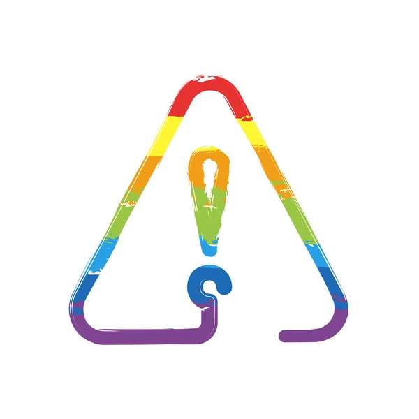 警告三角形中的感叹号 线性符号与薄轮廓 一行样式 简单的图标 Lgbt 风格的绘图符号 七种颜色的彩虹 — 图库矢量图片