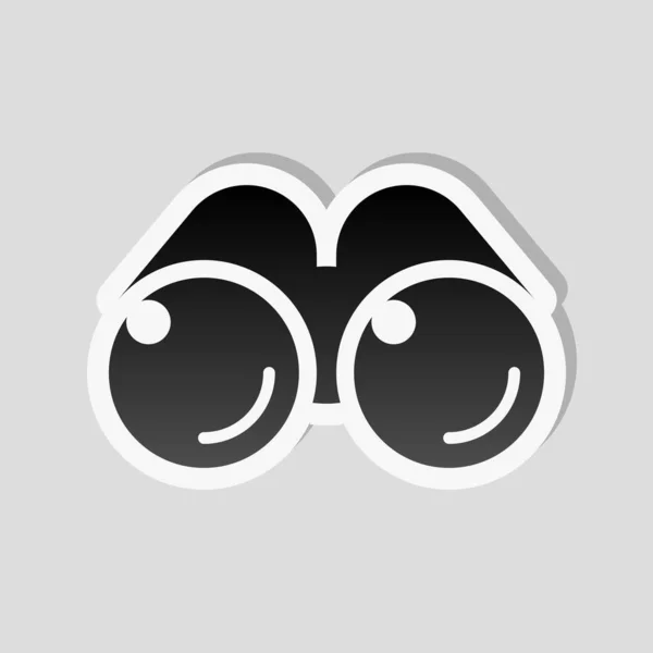 単純な双眼鏡アイコン 白枠と灰色の背景に簡単な影のステッカー スタイル — ストックベクタ