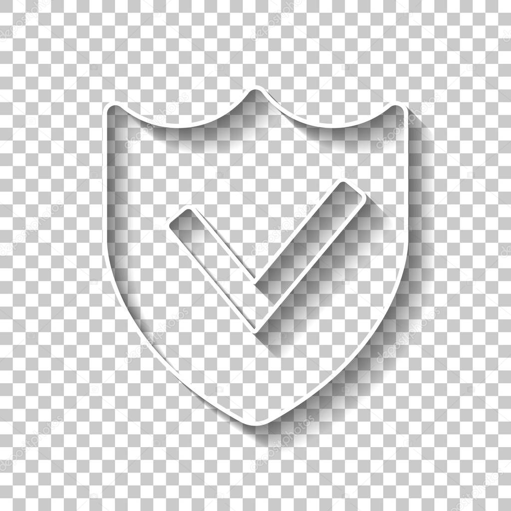 protection success. simple icon. White outline sign with shadow on transparent background