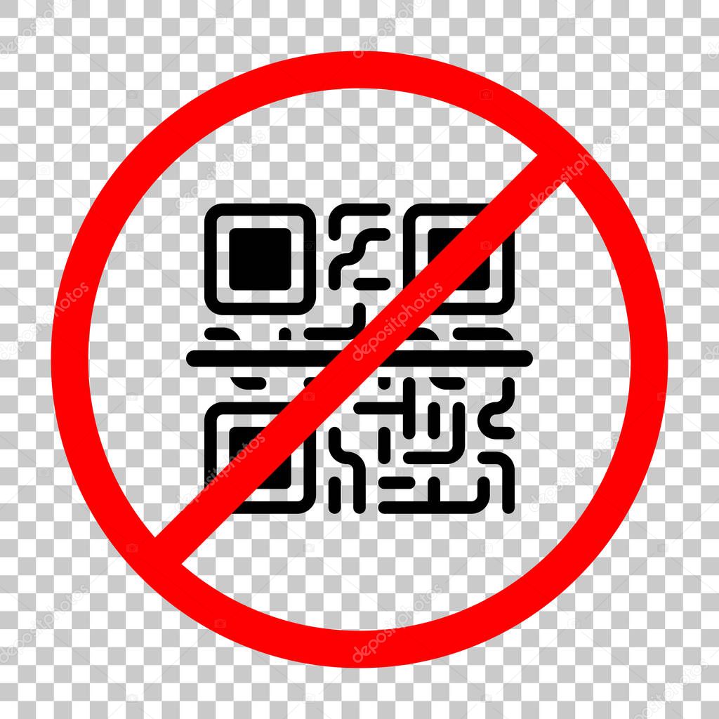 Scanning QR code. Technology icon. Not allowed, black object in red warning sign with transparent background