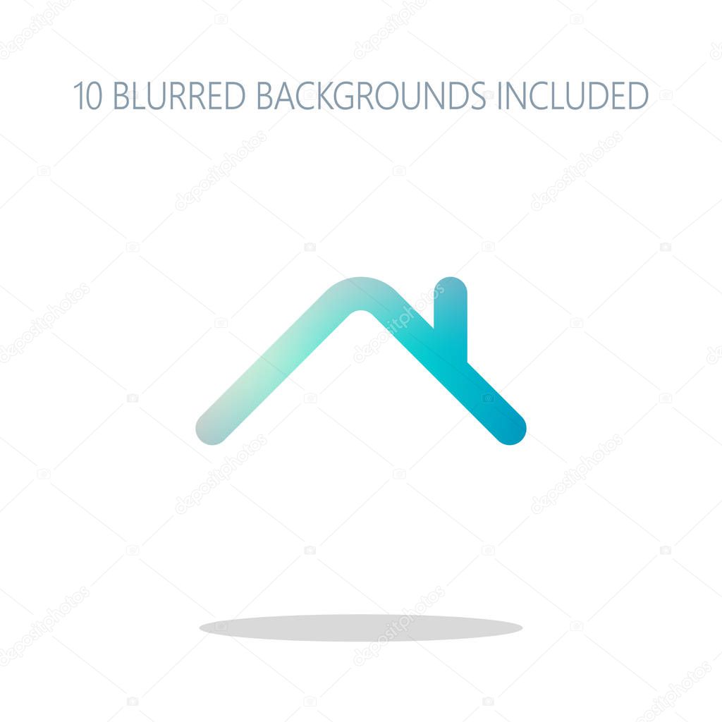 Roof of house. Simple linear icon. One line style. Colorful logo concept with simple shadow on white. 10 different blurred backgrounds included