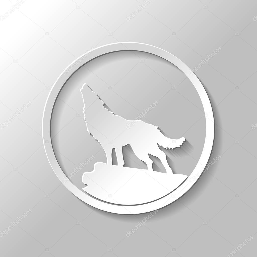 Wolf. simple icon. Paper style with shadow on gray background