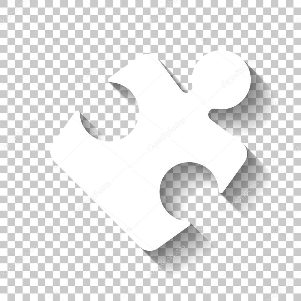 Piece of puzzle, sign of logic, simple icon. White icon with shadow on transparent background