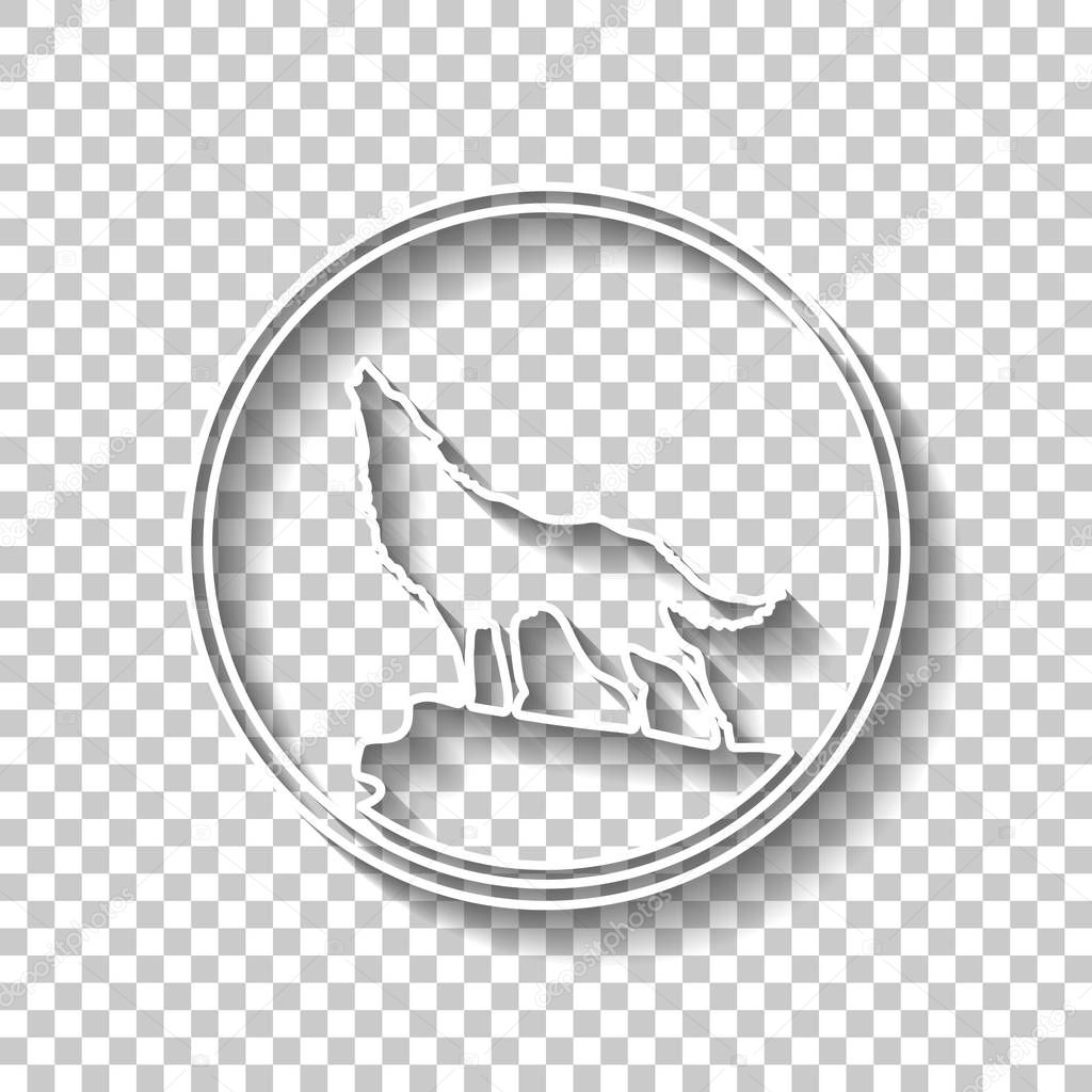 Wolf. simple icon. White outline sign with shadow on transparent background