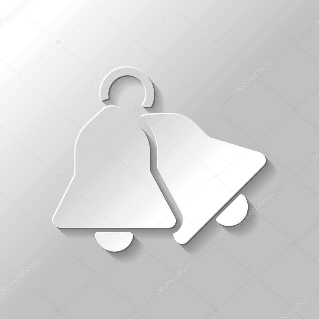 christmas bell icon. Set of paper style icons with shadow on gray background