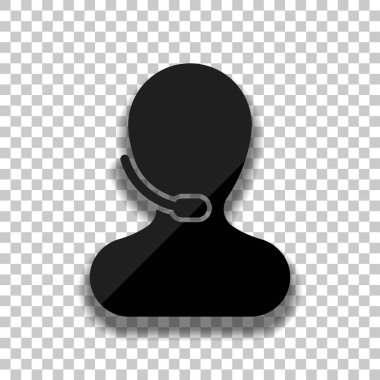 Kişi mikrofon ile. Çağrı merkezi. Saydam arka plan üzerinde yumuşak gölgeli siyah cam kutsal kişilerin resmi