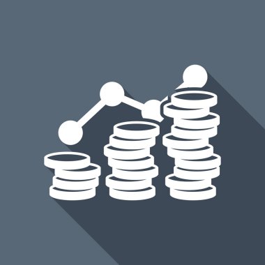 Sikke yığını, ekonomi büyür. Uzun Gölge arka plan üzerinde beyaz düz simgesi