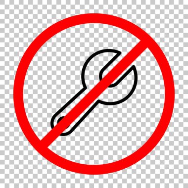 Basit anahtar. Doğrusal, ince anahat. Siyah kırmızı uyarı işareti şeffaf arka plan ile nesnesinde izin yok