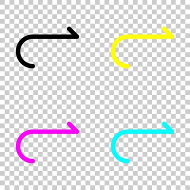 Basit ok, ileri. Gezinti simgesi. Basit ok, geriye doğru. Gezinti simgesi. Doğrusal sembolü ile ince bir çizgi. Bir çizgi stili. Cmyk simgeleri şeffaf arka plan üzerinde renkli dizi