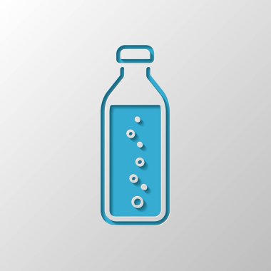 şişe su kabarcıkları, basit simgesi ile. Kağıt tasarımı. Gölge ile düzenlenen sembolü