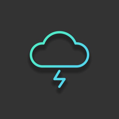 bulut ve yıldırım. basit anahat simgesi. Doğrusal sembolü ile ince anahat. Renkli logo kavramı koyu arka plan üzerinde yumuşak gölge ile. Masmavi okyanus rengini simgesi