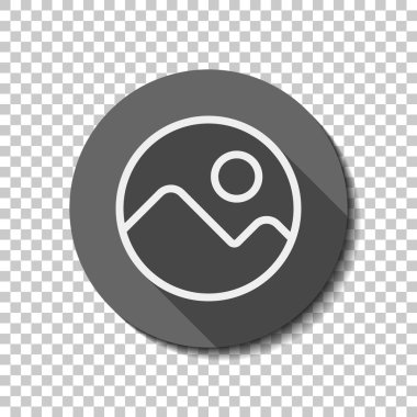 Basit resim simgesi. Doğrusal sembol, ince anahat. düz simgesi, uzun gölge, daire, şeffaf ızgara. Rozet veya etiket stili