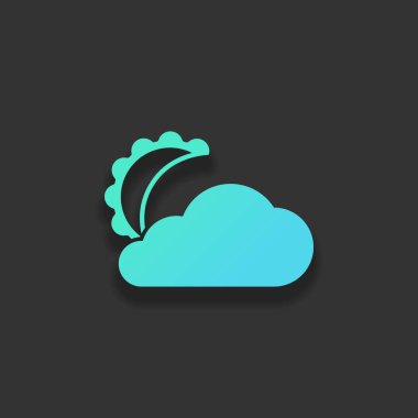 ay ve bulut. basit siluet. Renkli logo kavramı koyu arka plan üzerinde yumuşak gölge ile. Masmavi okyanus rengini simgesi