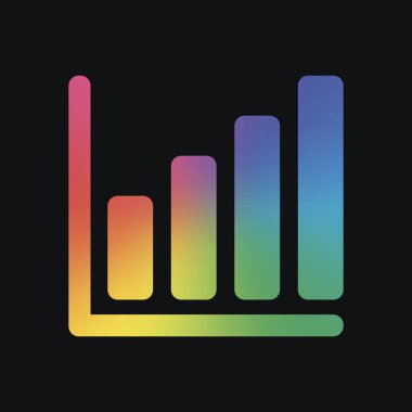 Büyüyen grafik hat simgesi. Gökkuşağı rengi ve koyu arka plan