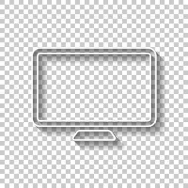 Bilgisayar monitörü veya modern Tv. basit simgesi. Gölge şeffaf arka plan üzerinde beyaz anahat işaretiyle