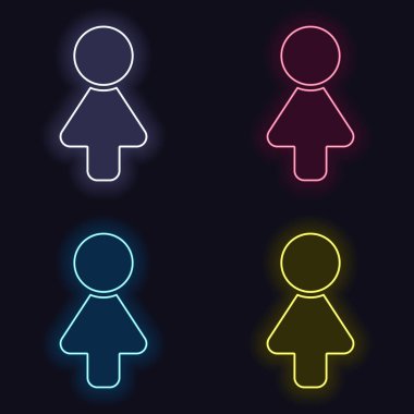 Kadın sembolü. Kadın basit simgesi. Neon işareti kümesi. Koyu arka plan üzerinde casino tarzı. Seamless modeli