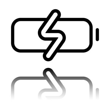 Basit şarj pil, şarj düzeyi. Siyah beyaz arka plan ayna yansıması simgesiyle