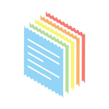 Alış irsaliyesi simgesi. Beyaz arka plan üzerinde renkli izometrik simgeler yığını