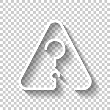 Uyarı üçgeni içinde soru işareti. İnce anahat ile doğrusal simgesi. Bir çizgi stili. Gölge şeffaf arka plan üzerinde beyaz simgesi