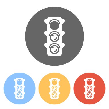 Trafik ışığı simgesi. Durma, kırmızı veya stand iz. Renkli daireler üzerinde beyaz simgeler kümesi