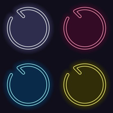 Basit ok, güncelleştirmek, yeniden, saat yönünün tersine, geriye doğru. Gezinti simgesi. Doğrusal sembolü ile ince bir çizgi. Bir çizgi stili. Neon işareti kümesi. Koyu arka plan üzerinde casino tarzı. Seamless modeli