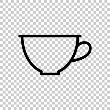 Basit fincan kahve ya da çay. Doğrusal simgesi, ince anahat. Saydam arka plan üzerinde.