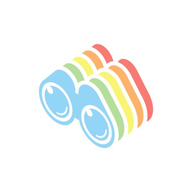 Basit dürbün simgesi. Beyaz arka plan üzerinde renkli izometrik simgeler yığını