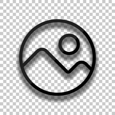 Basit resim simgesi. Doğrusal sembol, ince anahat. Saydam arka plan üzerinde yumuşak gölgeli siyah cam kutsal kişilerin resmi