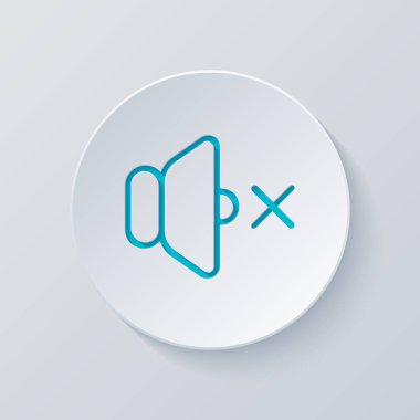 ses sessiz simgesi. Gri ve mavi katmanları ile daire kes. Kağıt tarzı