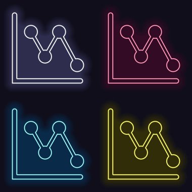 Azalan grafik hat simgesi. Moda neon işareti kümesi. Koyu arka plan üzerinde casino tarzı. Seamless modeli