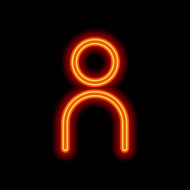 Basit kişi simgesi. Doğrusal sembol, ince anahat. Siyah arka plan üzerine portakal neon tarzı. Işık simgesi