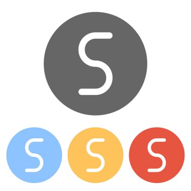 Sayı beş, sayısal, basit mektup. Renkli daireler üzerinde beyaz simgeler kümesi