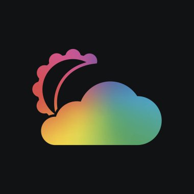 ay ve bulut. basit siluet. Gökkuşağı rengi ve koyu arka plan