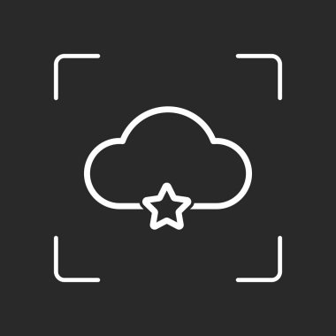 yer işareti bulut veritabanı. Doğrusal sembolü ile ince anahat. basit anahat simgesi. Beyaz nesne kamera otomatik odaklama koyu arka plan üzerinde