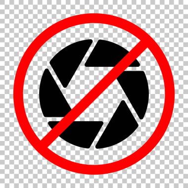 Kamera objektif. basit siluet. Siyah kırmızı uyarı işareti şeffaf arka plan ile nesnesinde izin yok