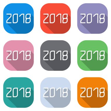 2018 sayı simgesi. Yeni Yılınız Kutlu Olsun. Beyaz simgeleri uygulamalar için renkli kareler olarak ayarlayın. Sorunsuz imkanı ve desen poster için