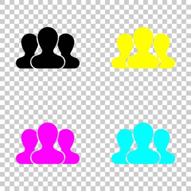 Takım, birkaç kişi. Cmyk simgeleri şeffaf arka plan üzerinde renkli dizi