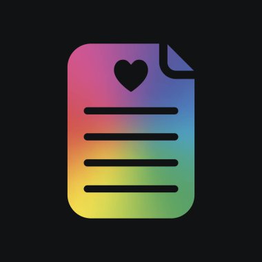 Tıbbi geçmişi veya rapor. En sevdiğiniz metin. Kağıt ve kalp. Gökkuşağı rengi ve koyu arka plan