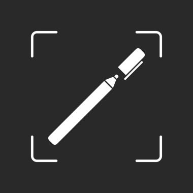 Kalem veya işareti simgesi. Beyaz nesne kamera otomatik odaklama koyu arka plan üzerinde