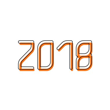 2018 sayı simgesi. Yeni Yılınız Kutlu Olsun. İzole simge siyah ince dağılımı ve farklı katmanlarda doldurma taşındı turuncu oluşan. Beyaz arka plan