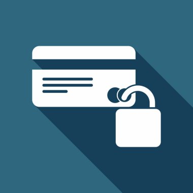 kredi kartı koruma simgesi. Uzun Gölge arka plan üzerinde beyaz düz simgesi