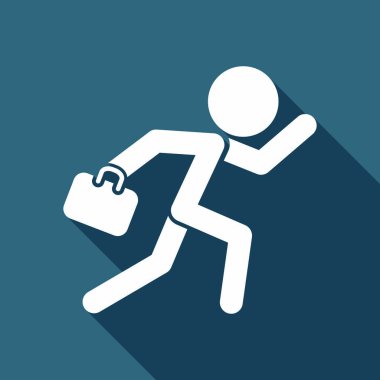 adam dava ile çalışıyor. Uzun Gölge arka plan üzerinde beyaz düz simgesi