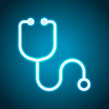 Basit stetoskop simgesi. Doğrusal, ince anahat. Neon tarzı. Işık dekorasyon simgesi. Parlak elektrik sembolü