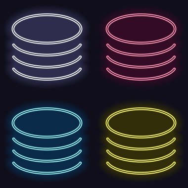 Veritabanı simgesi. Basit doğrusal sembol, ince anahat. Neon işareti kümesi. Koyu arka plan üzerinde casino tarzı. Seamless modeli