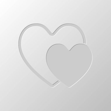 2 hearts. Basit simgesi. Kağıt tasarımı. Düzenlenen sembolü. Çekirdeksiz stili